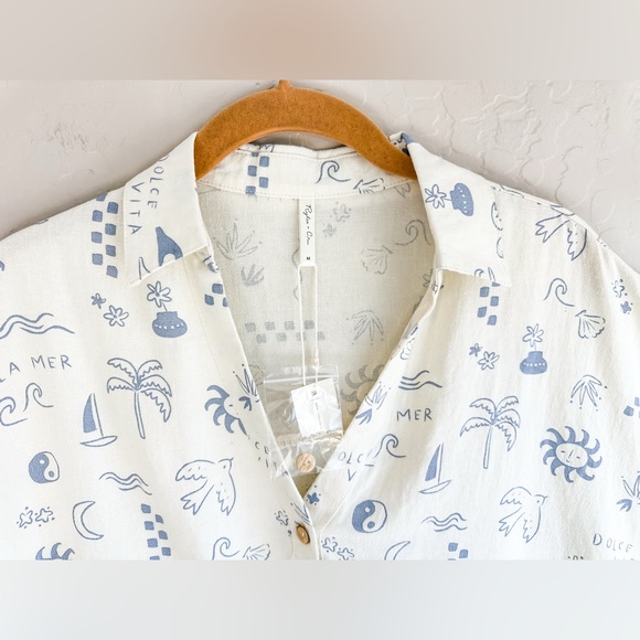 Rylee + Cru Jenni Women’s Button Top - Mediterranean Cream Blue NWT- Size Medium - Picture 5 of 9